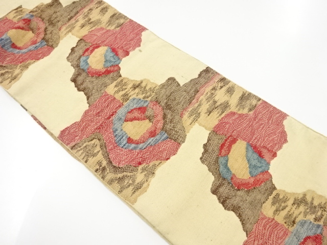 アンティーク　手織り紬霞に抽象模様織り出し名古屋帯